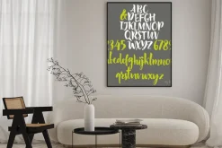 Plakat: Litery alfabetu: małe litery, duże litery i cyfry.