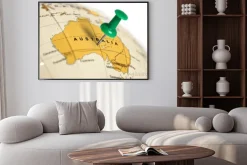 Plakat: Location australia. green pin on the map.