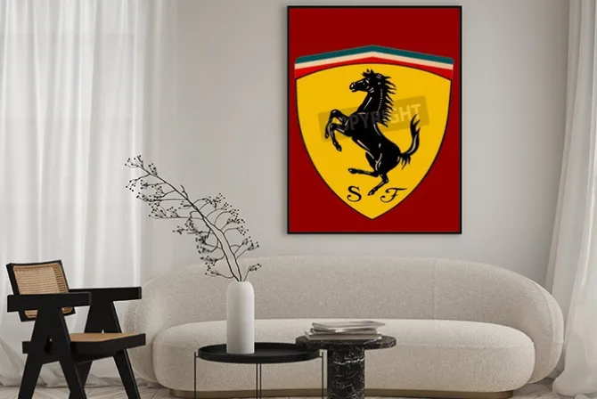 Plakat: Logo ferrari z czarnym koniem