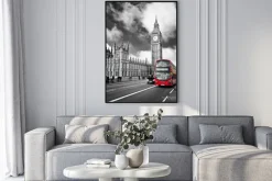 Plakat: Londyn z big benem i czerwonym autobusem