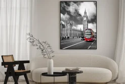 Plakat: Londyn z big benem i czerwonym autobusem