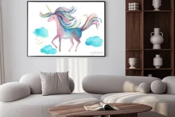 Plakat: Malowany jednorożec w chmurach