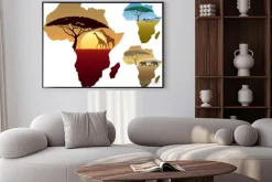 Plakat: Mapa afryki krajobrazy / trzy afrykańskie krajobrazy mapie afryki.