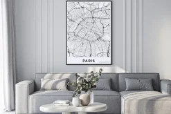 Plakat: Mapa drogowa paryża w czerni i bieli