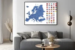 Plakat: Mapa europy i flagi
