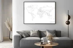 Plakat: Mapa polityczna świata z kropkami zamiast małych państw. pusta