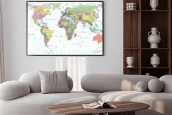 Plakat: Mapa polityczna świata z siatką geograficzną