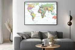 Plakat: Mapa polityczna świata z siatką geograficzną