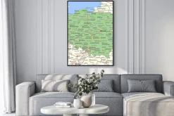 Plakat: Mapa polski z miastami