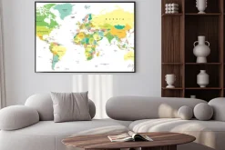 Plakat: Mapa świata z nazwami państw w pastelowych kolorach