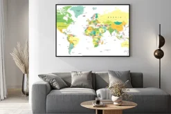 Plakat: Mapa świata z nazwami państw w pastelowych kolorach