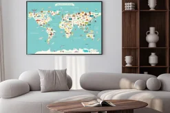 Plakat: Mapa świata z symbolami krajów