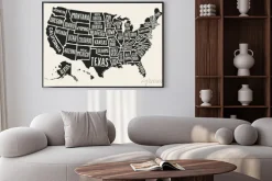 Plakat: Mapa z podpisanymi stanami usa