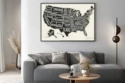Plakat: Mapa z podpisanymi stanami usa