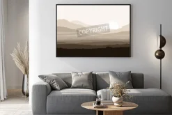 Plakat: Martwe krajobraz z ogromnymi górami ponad słońcem. wektor eps10