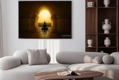 Plakat: Medytujący mnich w buddyjskiej świątyni