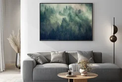 Plakat: Mglisty las jodłowy w kolorach zieleni i brązu