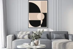 Plakat: Minimalistyczna abstrakcja beżowe i czarne kształty w stylu bauhaus