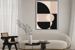 Plakat: Minimalistyczna abstrakcja beżowe i czarne kształty w stylu bauhaus
