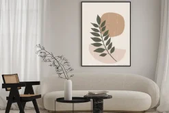 Plakat: Minimalistyczna grafika boho z liściem