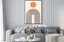 Plakat: Minimalistyczny deseń z łukiem z linii i kołem