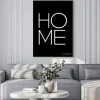 Plakat: Minimalistyczny napis home na czarnym tle