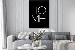 Plakat: Minimalistyczny napis home na czarnym tle