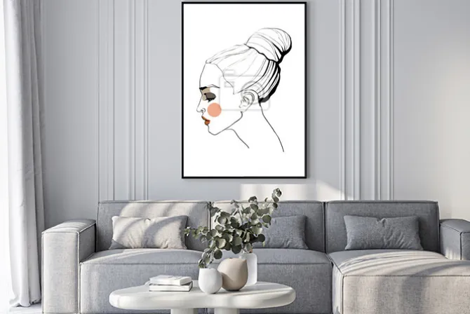 Plakat: Minimalistyczny rysunek kobiecego profilu