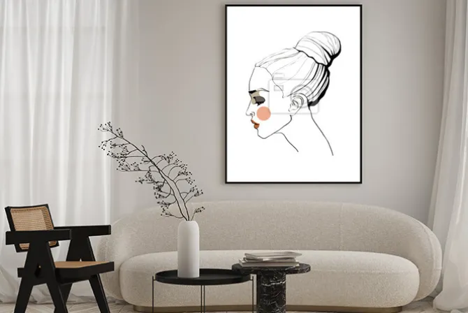 Plakat: Minimalistyczny rysunek kobiecego profilu