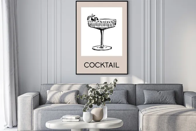 Plakat: Minimalistyczny szkic kieliszka z napisem
