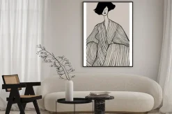 Plakat: Minimalistyczny szkic eleganckiej kobiety na jasnym tle