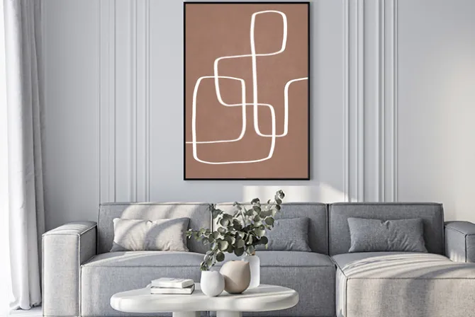 Plakat: Minimalistyczny wzór białe linie na tle w kolorze mocha mousse