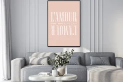 Plakat: Miłosny napis lamour na różowym tle