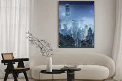 Plakat: Misty nocy widok portu victoria w hongkongu miasta