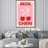 Plakat: Mon chéri wiśnie kokardka retro styl