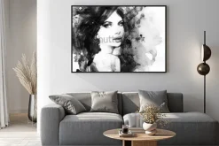 Plakat: Monochromatyczny portret kobiety w stylu akwareli