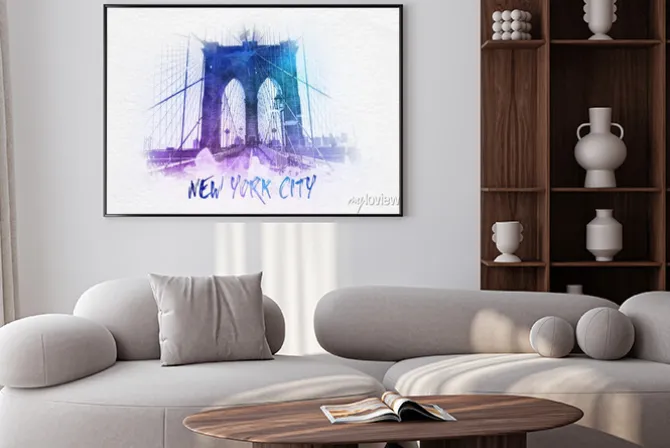 Plakat: Most brookliński w stylu kolorowej akwareli