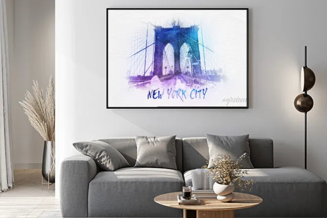 Plakat: Most brookliński w stylu kolorowej akwareli