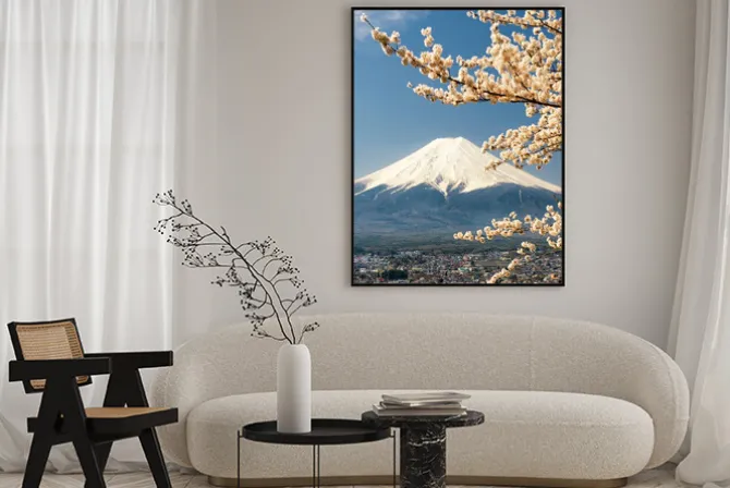 Plakat: Mount fuji z gałęzi wiśniowego drzewa, japonia