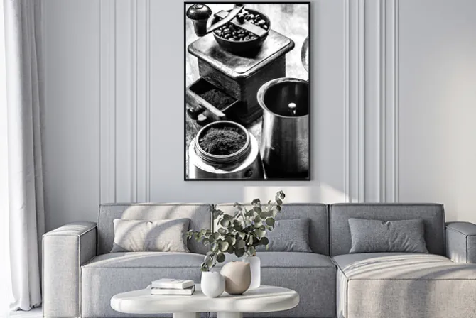 Plakat: Młynek do kawy czarno-biała fotografia vintage