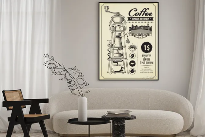 Plakat: Młynek do kawy w stylu retro plakatu
