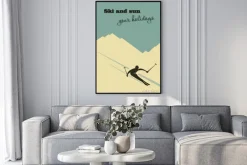 Plakat: Narciarz na stoku w stylu plakatu retro