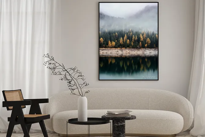 Plakat: Naturalny krajobraz mgła nad wzgórzami