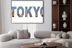 Plakat: Nazwa miasta tokio znak zdjęcie w tle. pojedynczo na białym tle