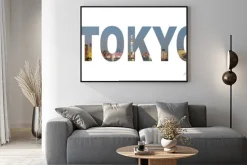 Plakat: Nazwa miasta tokio znak zdjęcie w tle. pojedynczo na białym tle