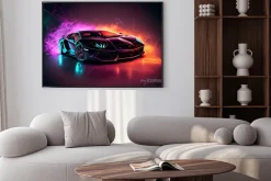 Plakat: Neonowe sportowe auto luksusowy efekt