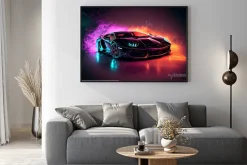 Plakat: Neonowe sportowe auto luksusowy efekt