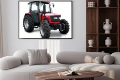 Plakat: New red tractor isolated on white background