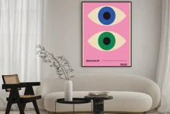 Plakat: Niebieskie i zielone abstrakcyjne oko w stylu bauhaus
