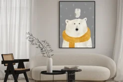 Plakat: Niedźwiedź polarny z sową na głowie